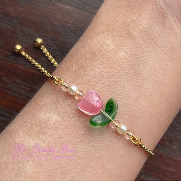 Gold Beaded Flower Bracelet - Picture 4 of 6